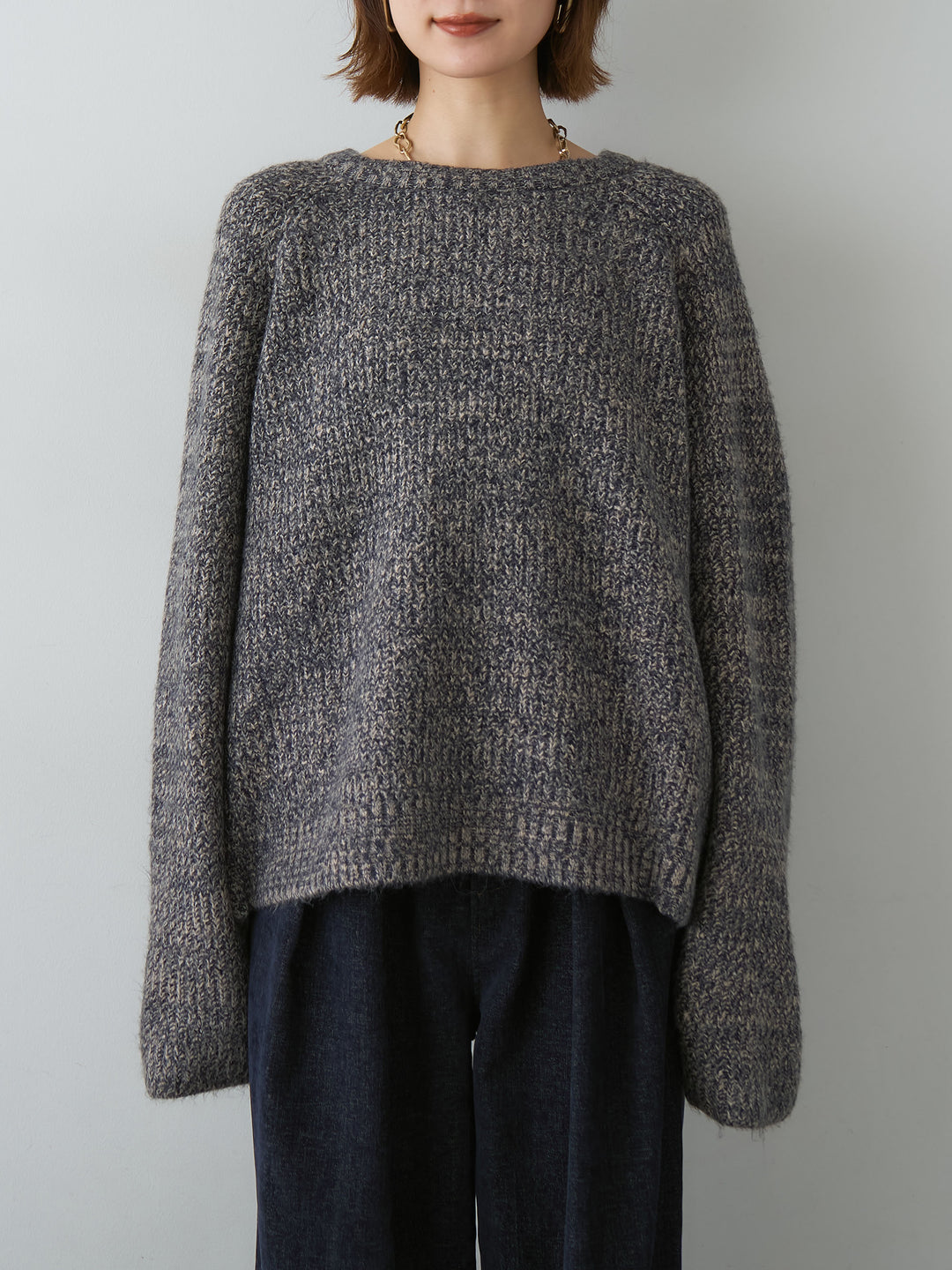 [予約]メランジクルーネックワイドプルオーバー/navy