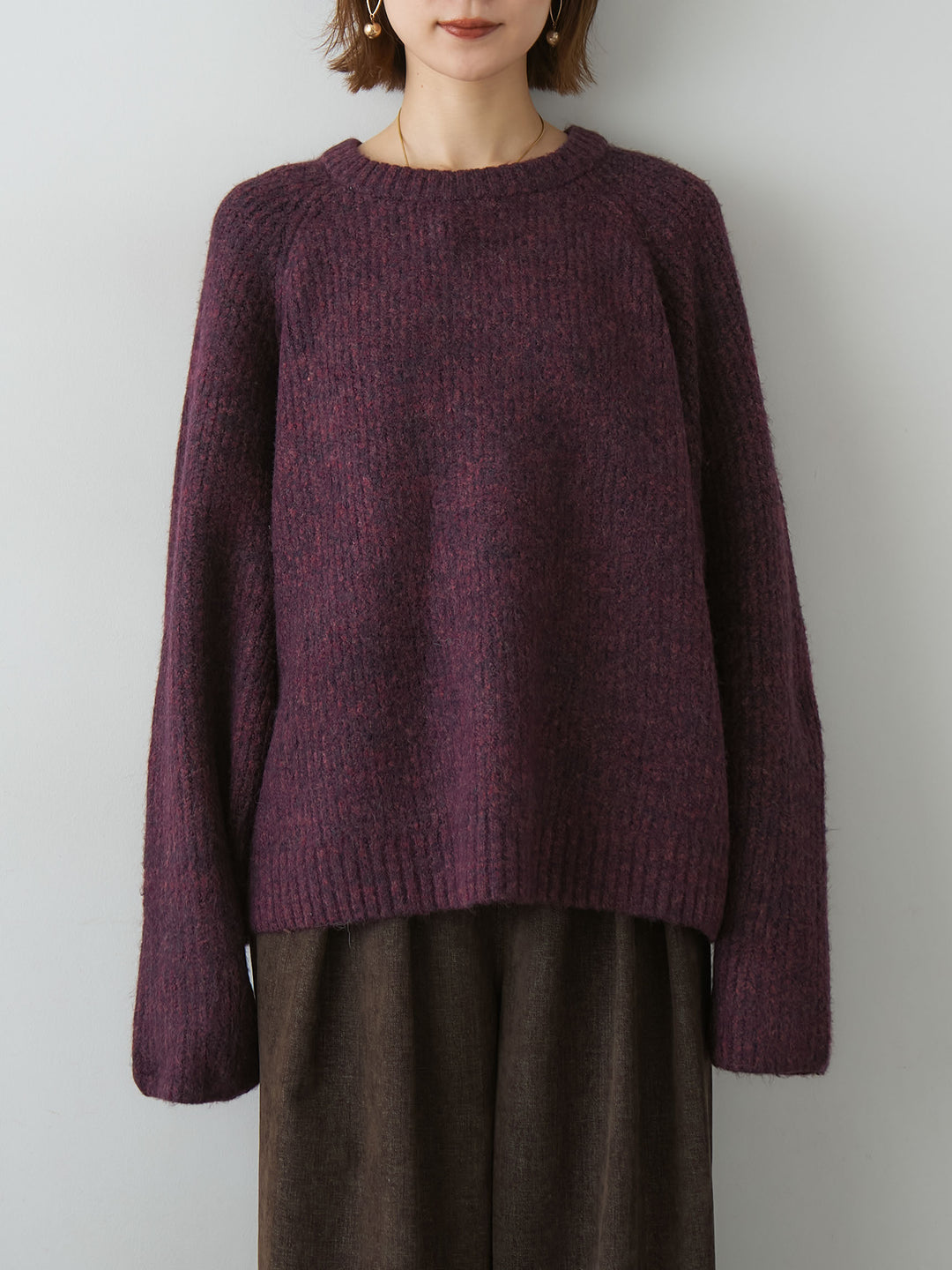 [予約]メランジクルーネックワイドプルオーバー/bordeaux