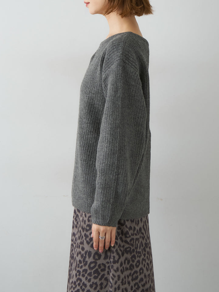 [予約]前後2wayスリットリブニットトップス/mokucharcoal