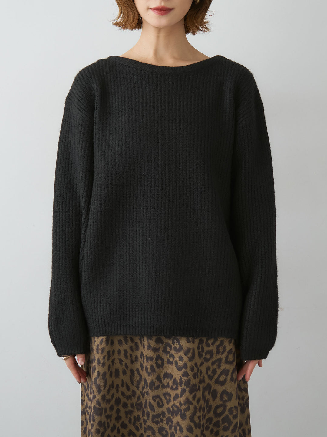 [予約]前後2wayスリットリブニットトップス/black