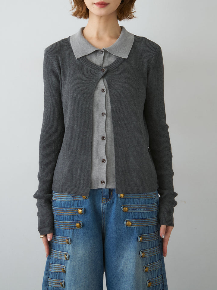 [予約]フロントレイヤードデザインリブニットシャツ/darkgray