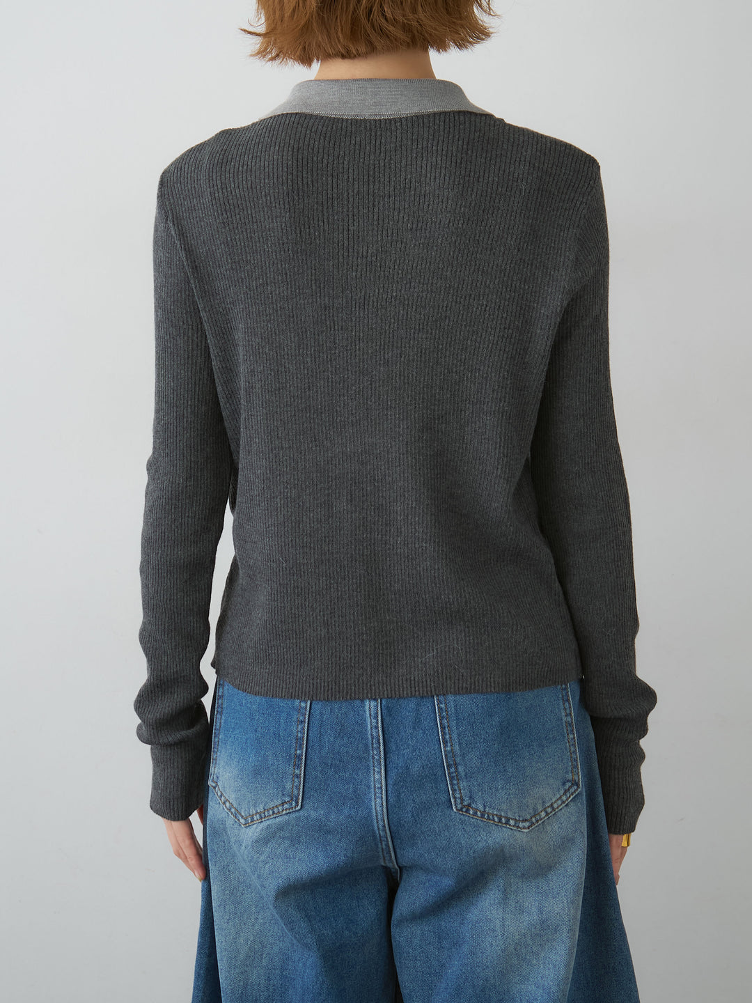 [予約]フロントレイヤードデザインリブニットシャツ/darkgray