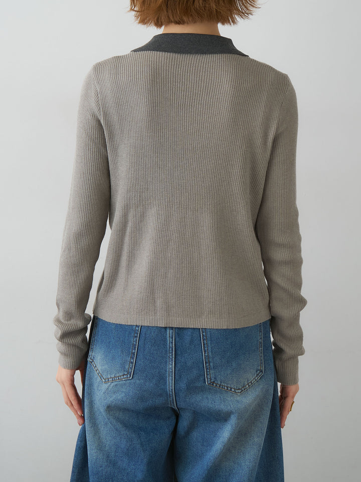 【預購】前片疊層設計羅紋針織衫/灰色