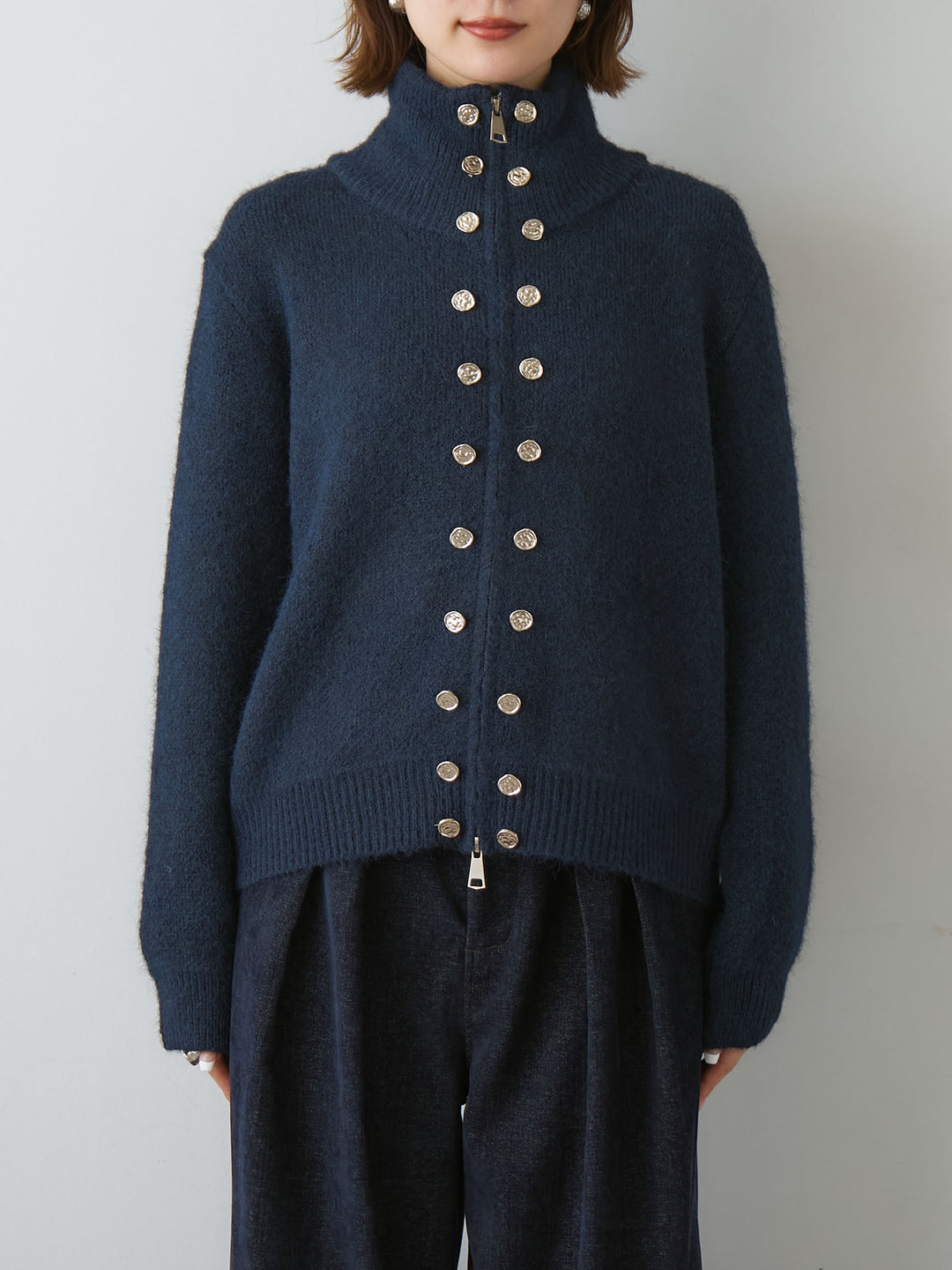 [予約]ナポレオンダブルジップニットカーディガン/navy