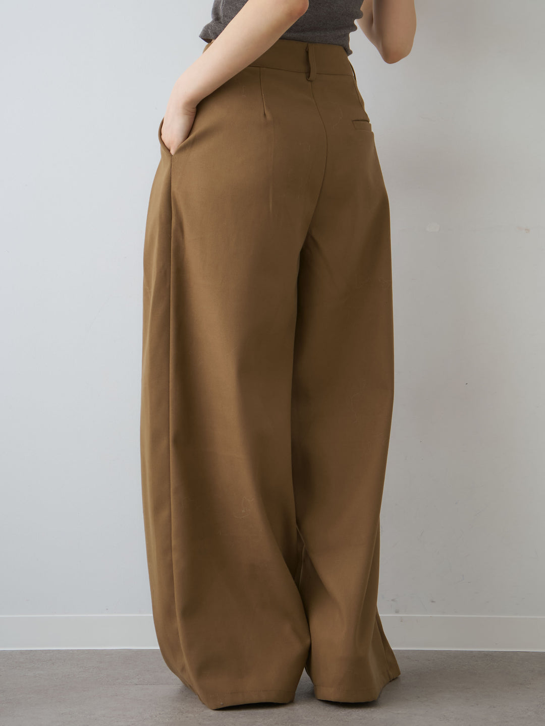 [予約]ダブルタックドレープストレートワイドパンツ/beige