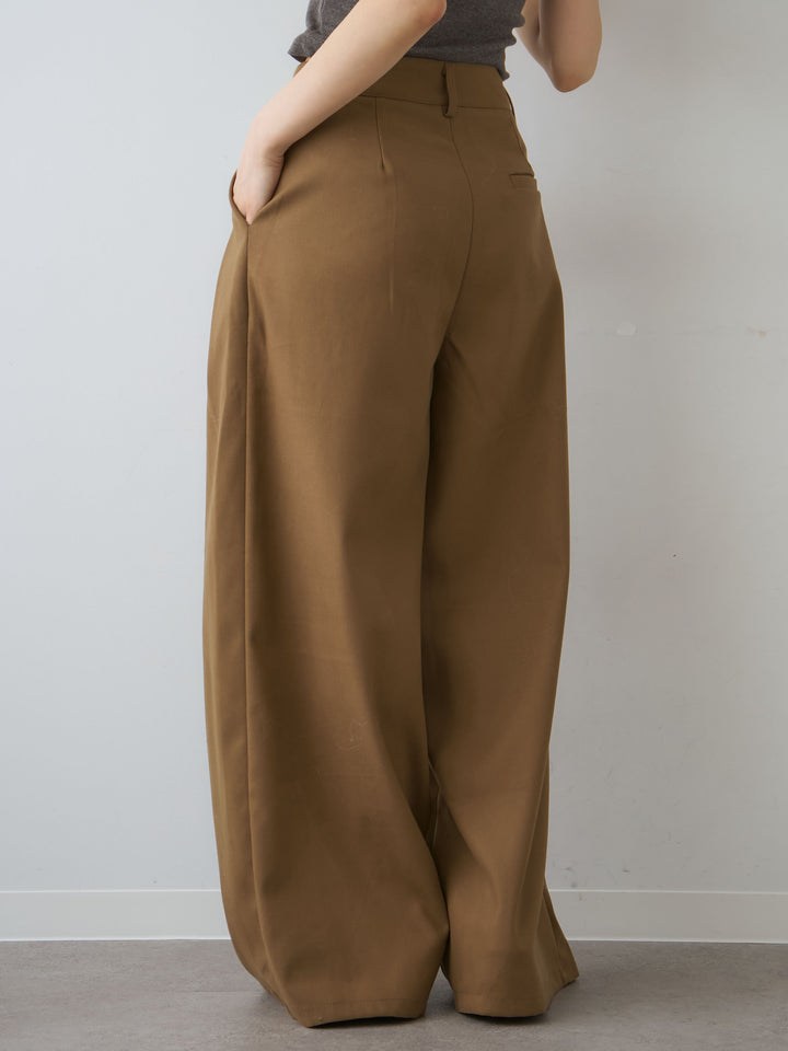 [予約]ダブルタックドレープストレートワイドパンツ/beige