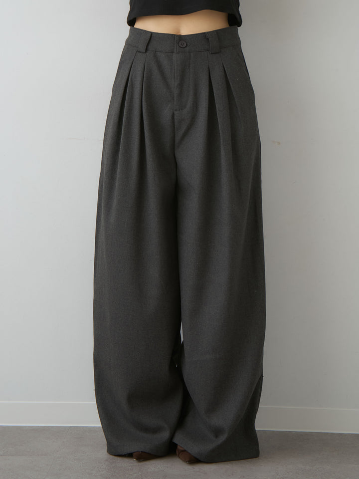 [予約]ダブルタックドレープストレートワイドパンツ/charcoal