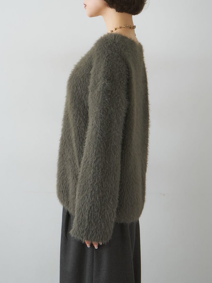 [予約]シャギーVネックニットトップス/khaki
