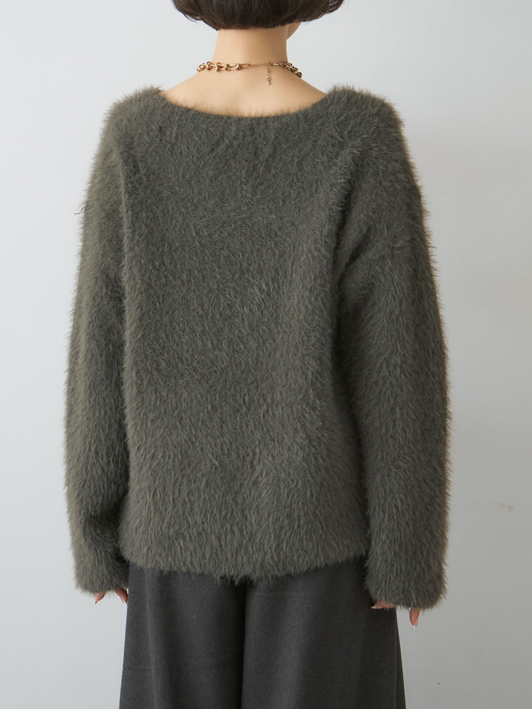 [予約]シャギーVネックニットトップス/khaki