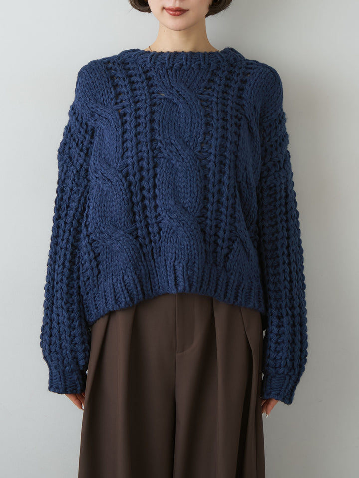 [予約]ボリュームケーブルニットプルオーバー/navy