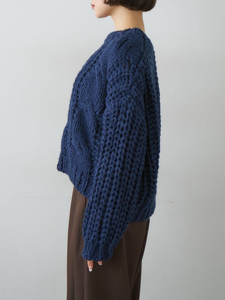 [予約]ボリュームケーブルニットプルオーバー/navy