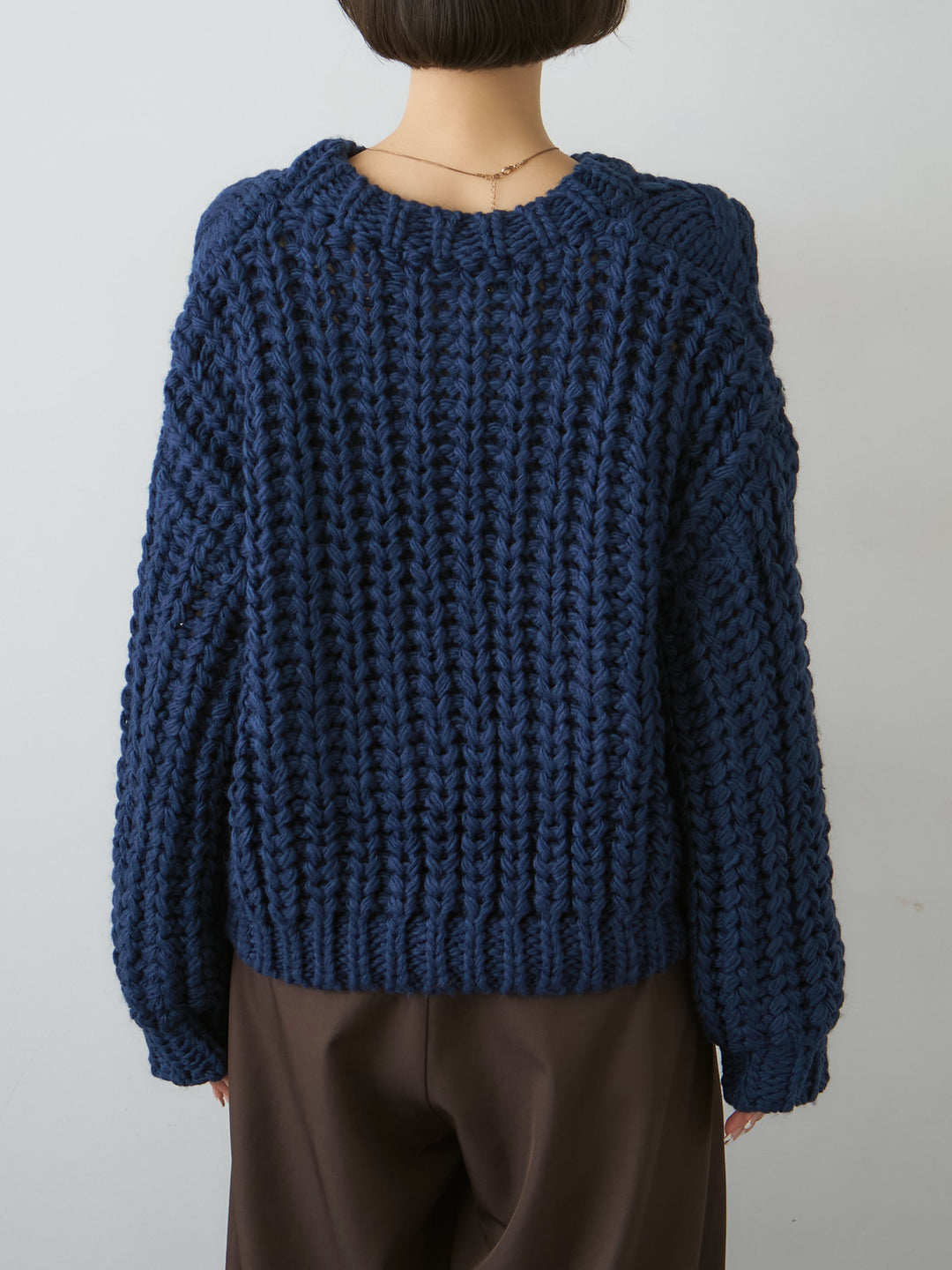 [予約]ボリュームケーブルニットプルオーバー/navy