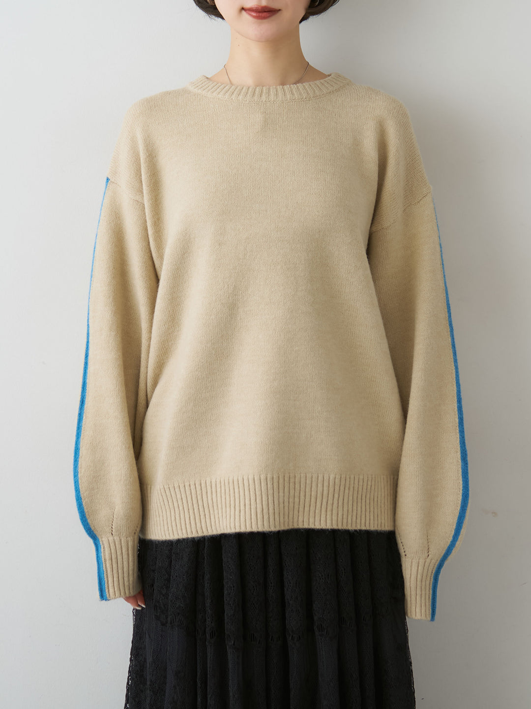 [予約]アルパカタッチサイドバイカラーニットプルオーバー/ivory