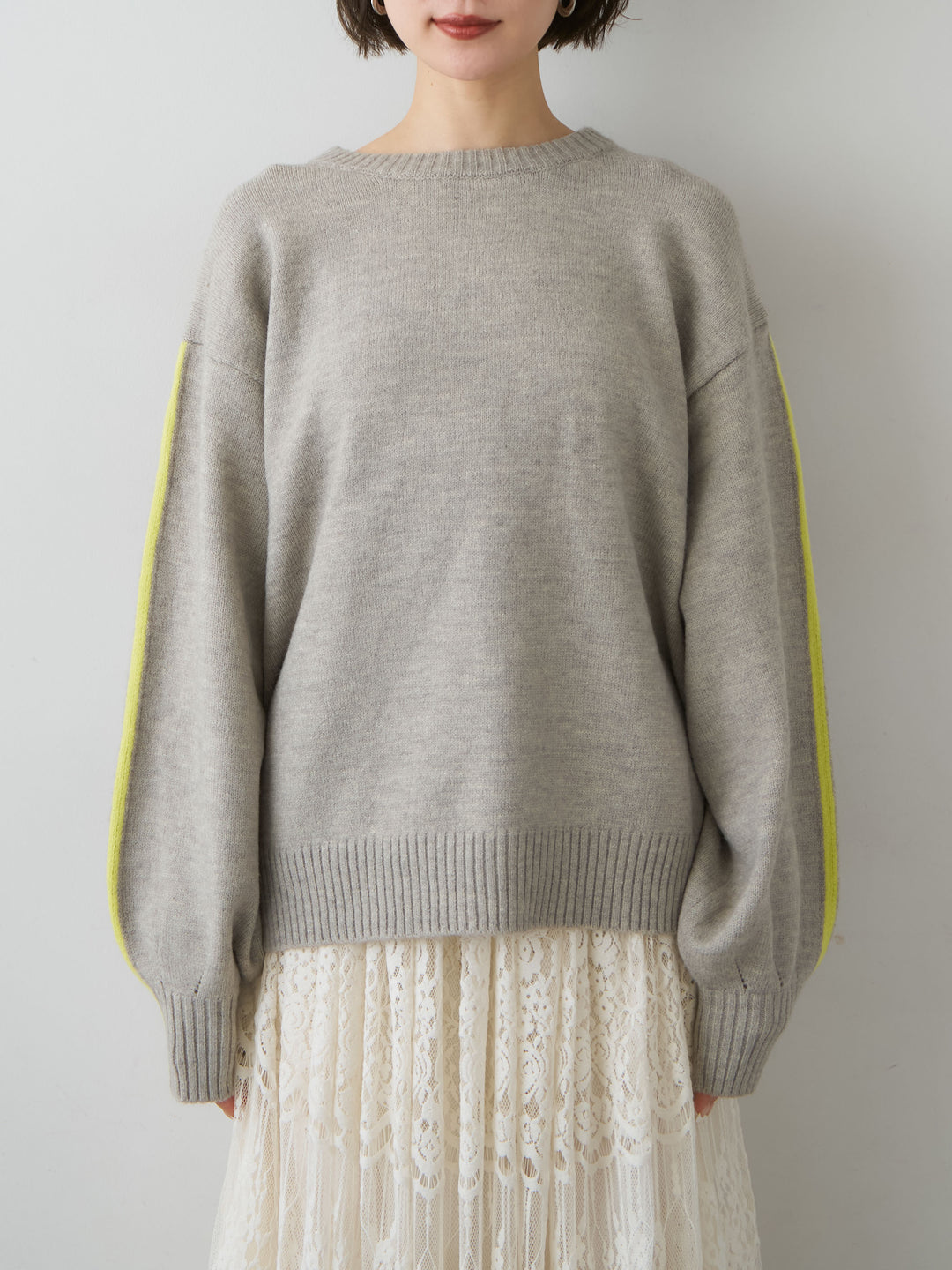 [予約]アルパカタッチサイドバイカラーニットプルオーバー/gray