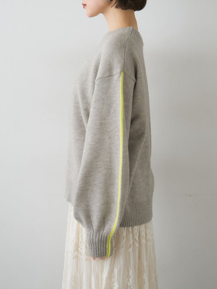 [予約]アルパカタッチサイドバイカラーニットプルオーバー/gray