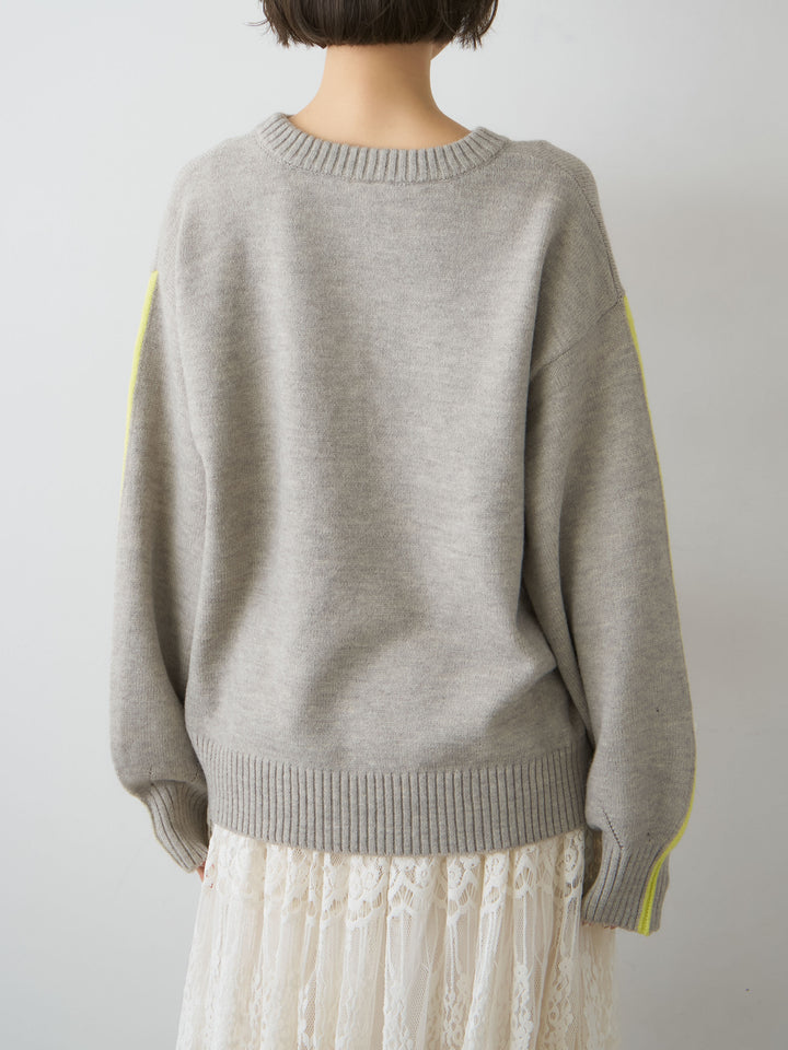 [予約]アルパカタッチサイドバイカラーニットプルオーバー/gray