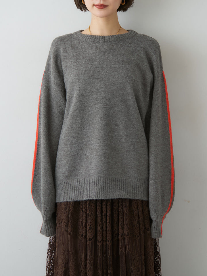 [予約]アルパカタッチサイドバイカラーニットプルオーバー/charcoal