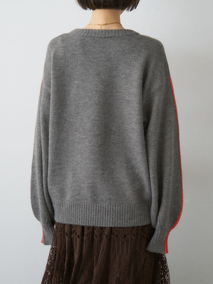 [予約]アルパカタッチサイドバイカラーニットプルオーバー/charcoal