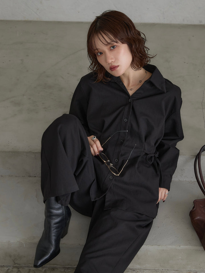 【套裝】塑身襯衫和直筒褲套裝（兩件套）