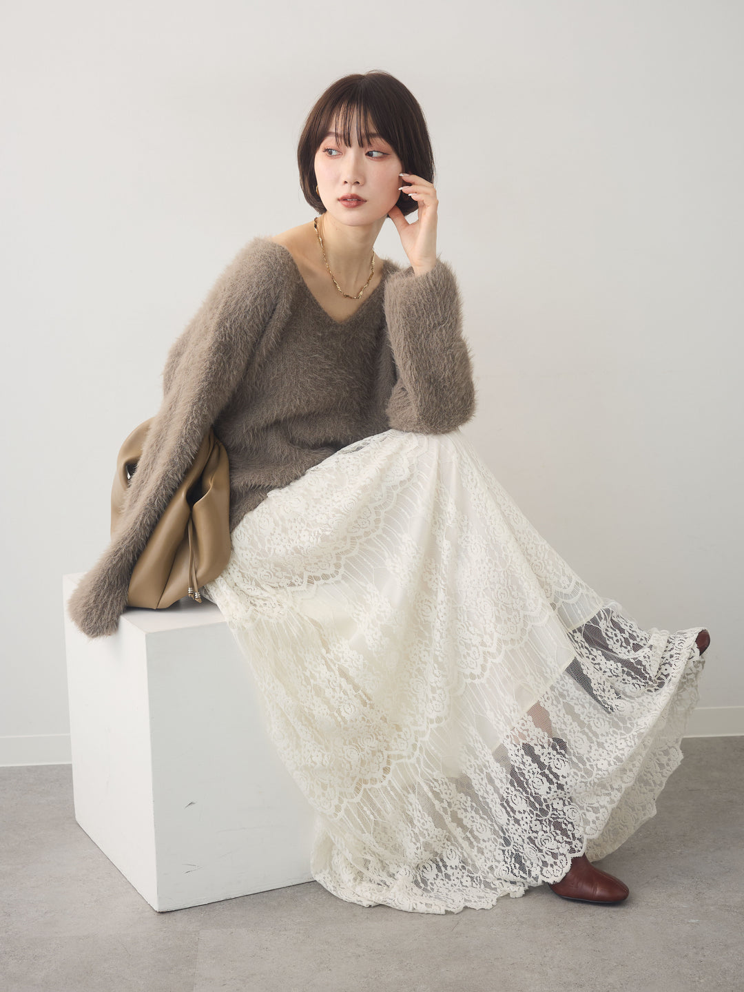 [SET]シャギーVネックニットトップス+シャギーVネックニットトップス(2set)