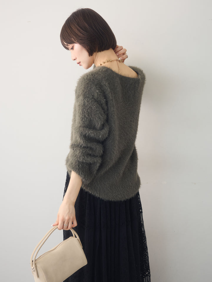 [予約]シャギーVネックニットトップス/khaki