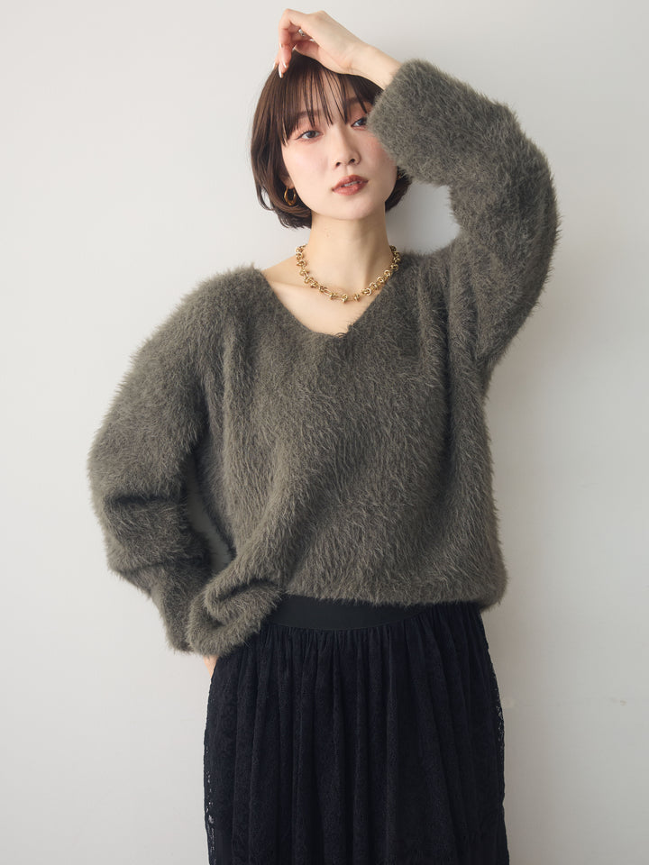 [SET]シャギーVネックニットトップス+シャギーVネックニットトップス(2set)