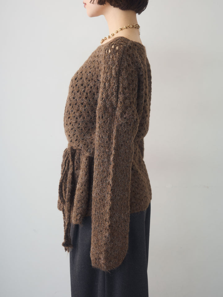 [予約]ニットベルト付ポップコーンプルオーバー/brown
