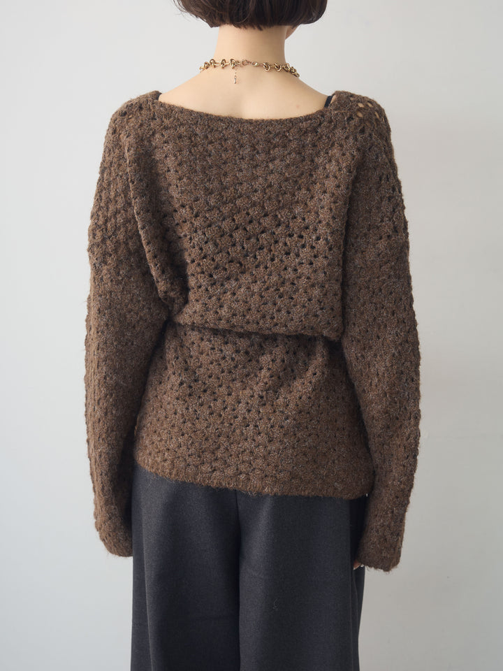 [予約]ニットベルト付ポップコーンプルオーバー/brown