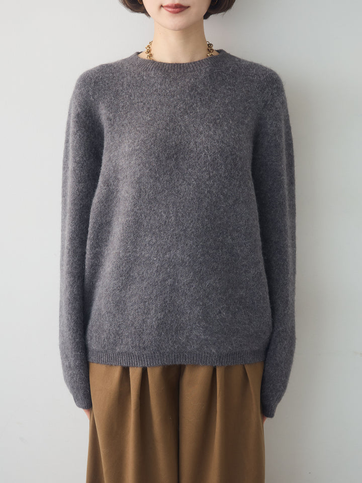 [予約]ソフトヘアリークルーネックニットトップス/darkgray