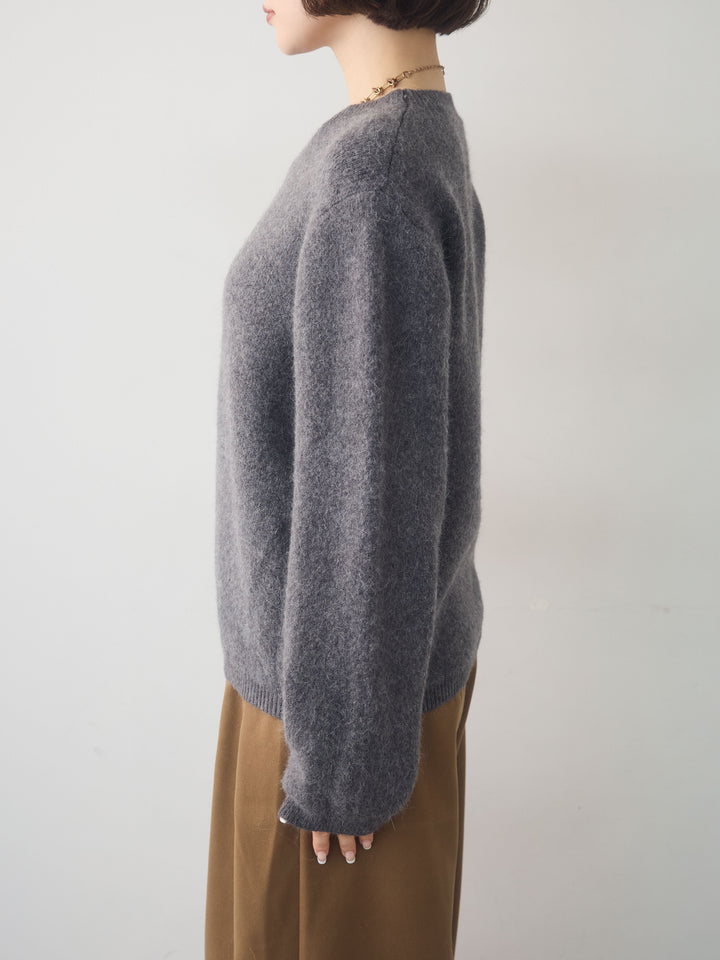 [予約]ソフトヘアリークルーネックニットトップス/darkgray