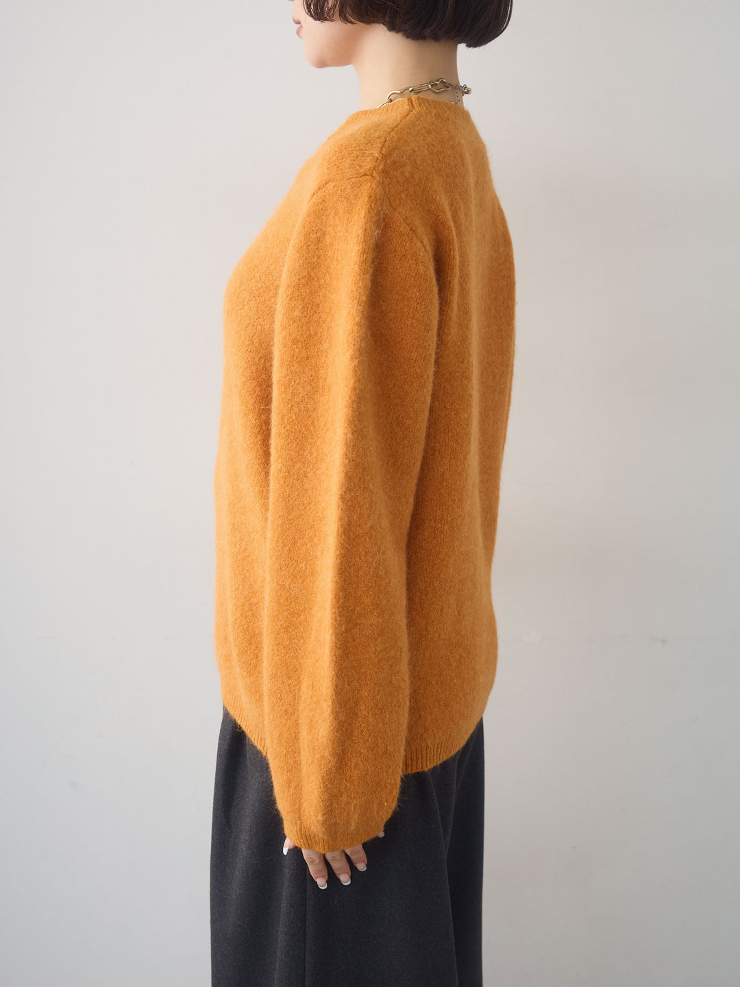 [予約]ソフトヘアリークルーネックニットトップス/orange