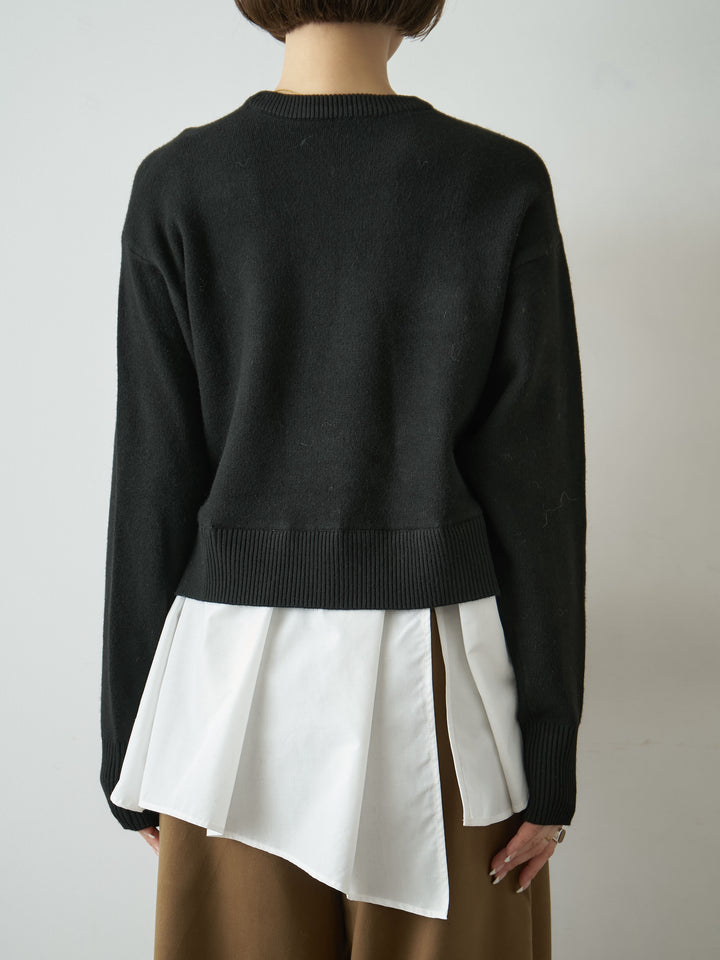 [予約]アシンメトリーシャツレイヤードニットプルオーバー/black