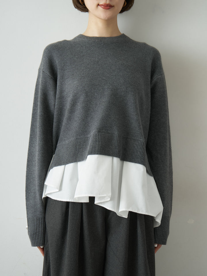 [予約]アシンメトリーシャツレイヤードニットプルオーバー/darkgray