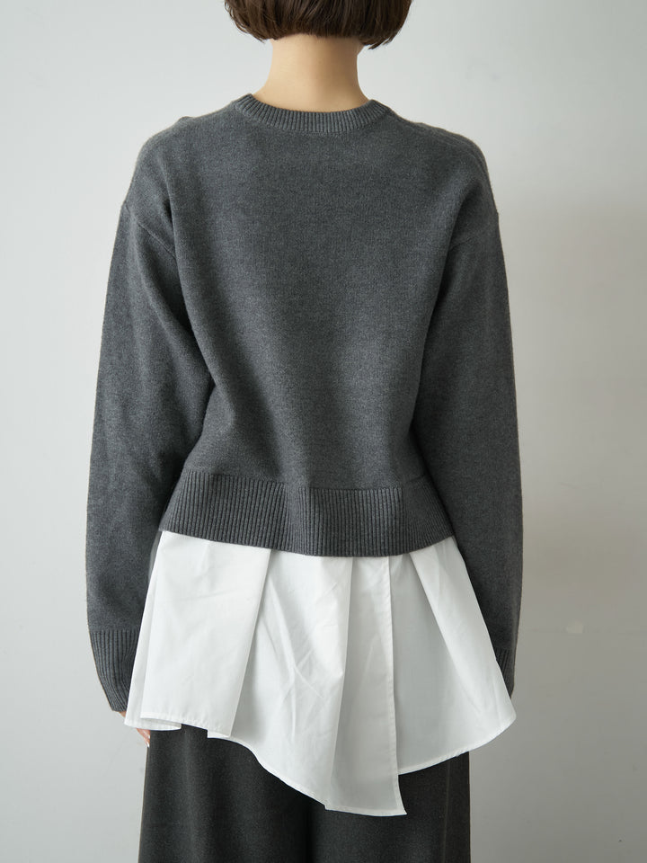 [予約]アシンメトリーシャツレイヤードニットプルオーバー/darkgray