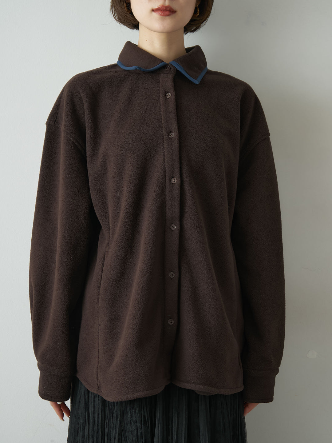 [予約]フリースパイピングシャツ/brown