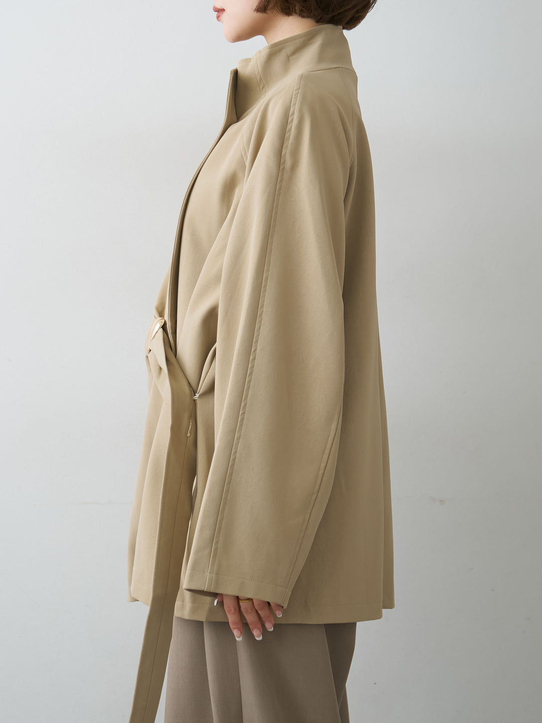[予約]メタルモチーフレザータッチアシメジャケット/beige