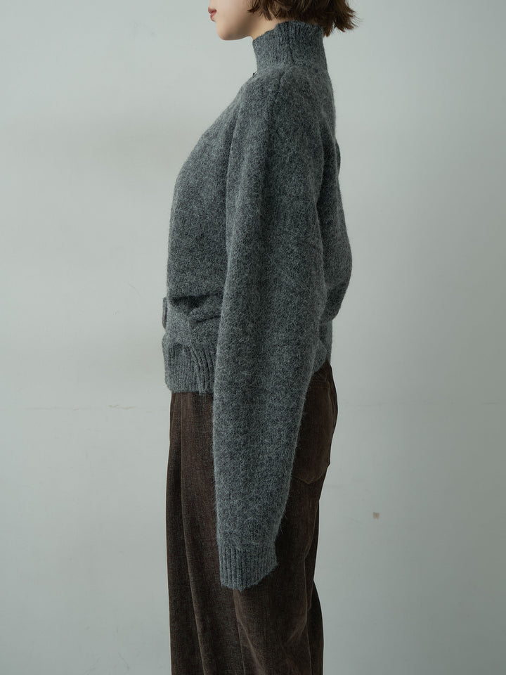 [予約]ウエストベルトハイネックニットトップス/darkgray