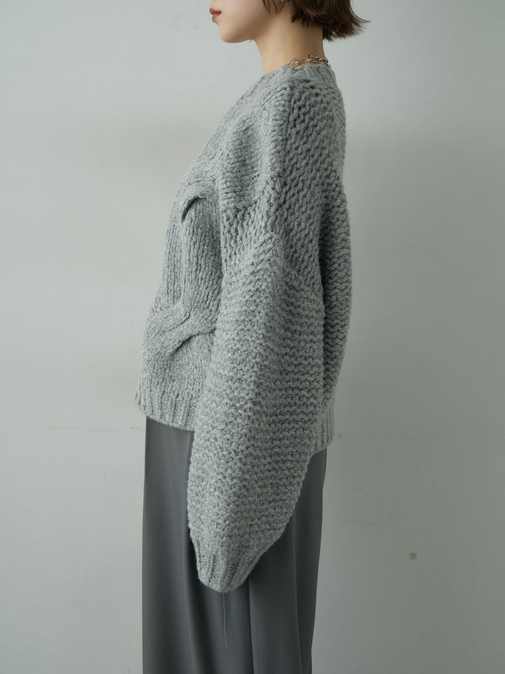 [予約]チャンキーケーブルニットトップス/gray