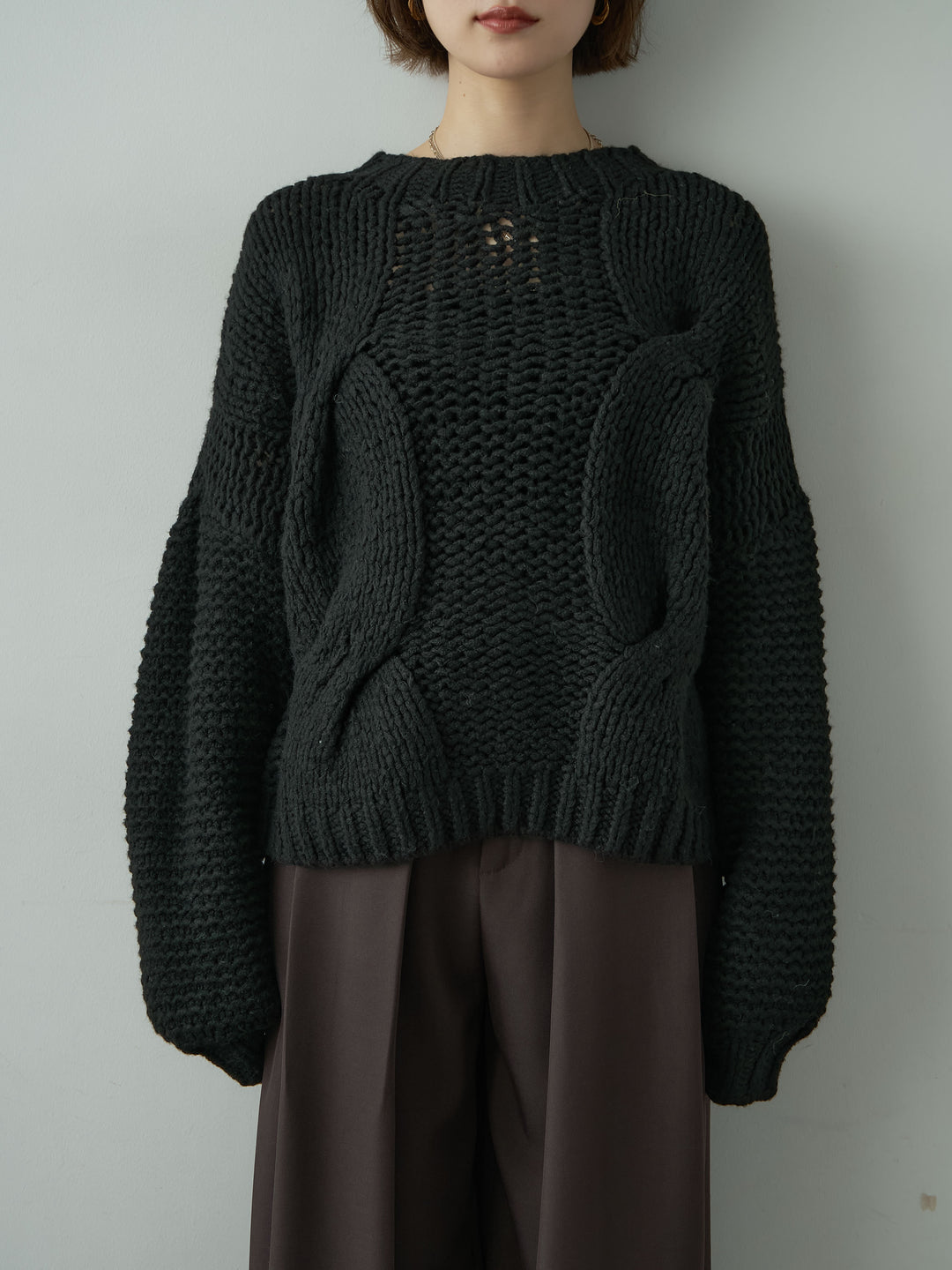 [予約]チャンキーケーブルニットトップス/black