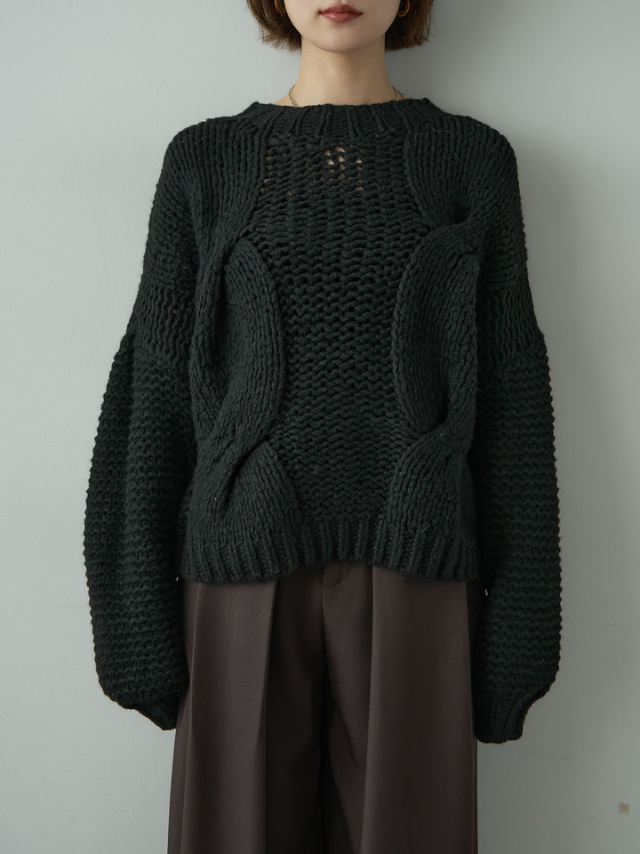 [予約]チャンキーケーブルニットトップス/black