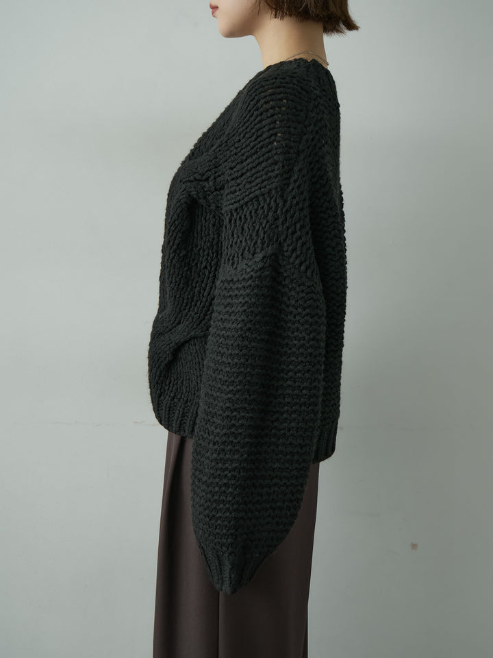 [予約]チャンキーケーブルニットトップス/black