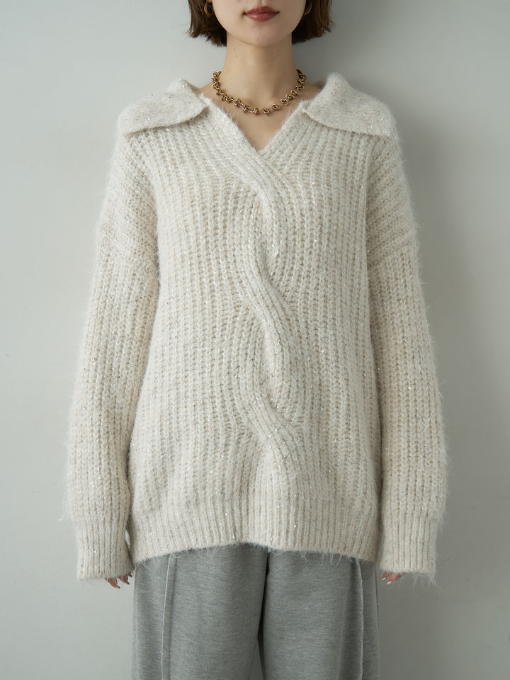 [予約]スキッパースパンリブニットトップス/ivory