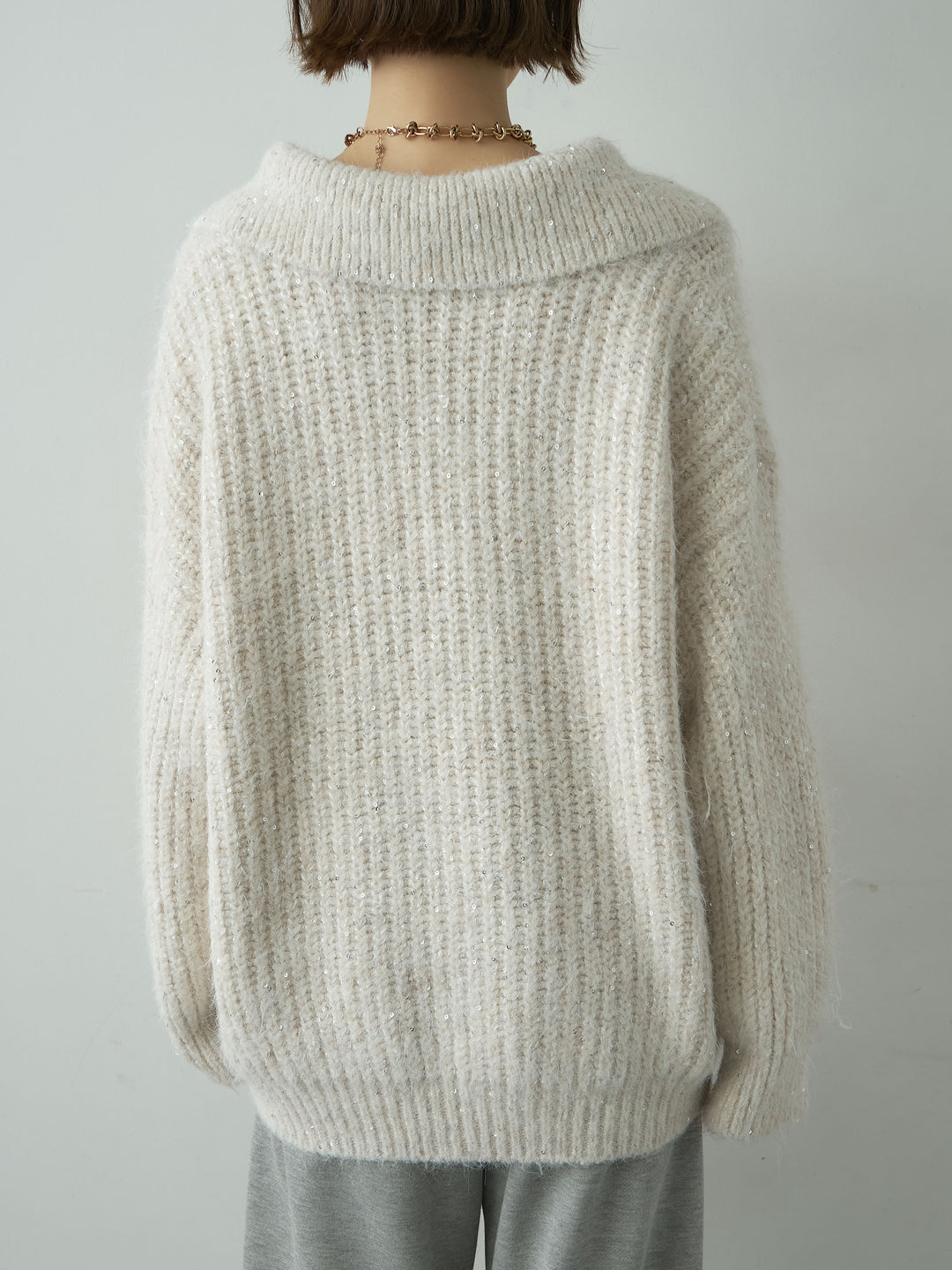 [予約]スキッパースパンリブニットトップス/ivory