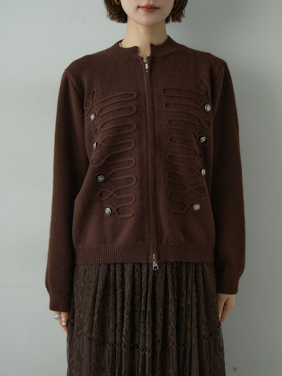 [予約]ナポレオンWジップニットカーディガン/brown