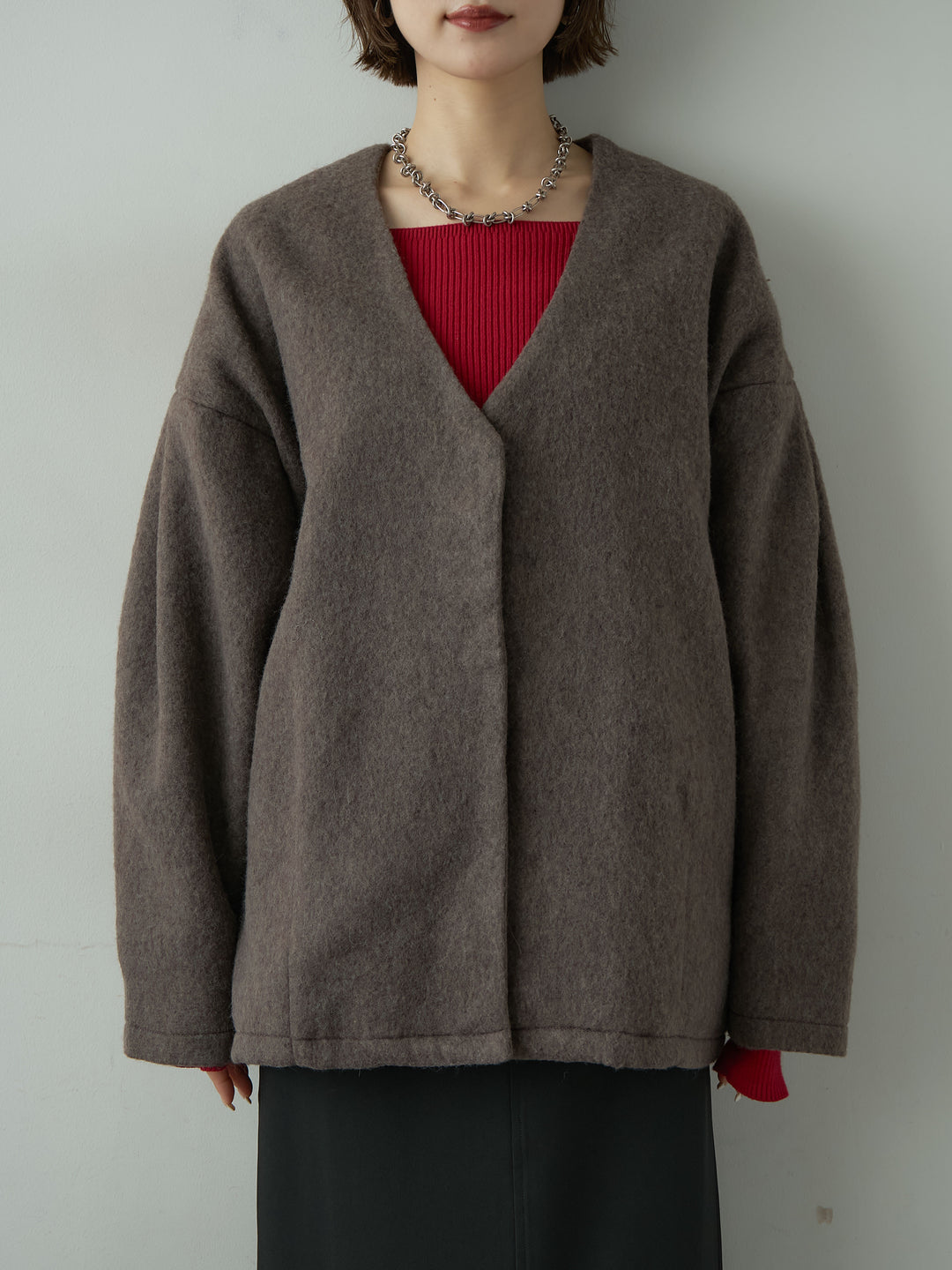 [予約]フードマフ付メランジコート/brown