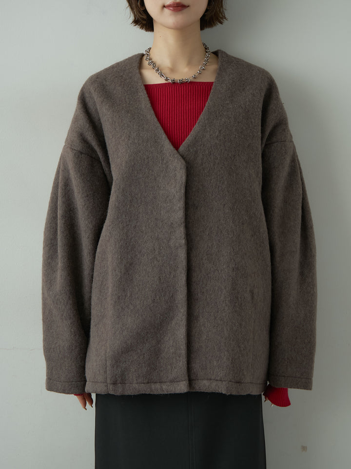 [予約]フードマフ付メランジコート/brown