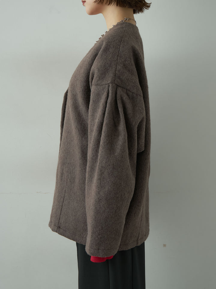 [予約]フードマフ付メランジコート/brown