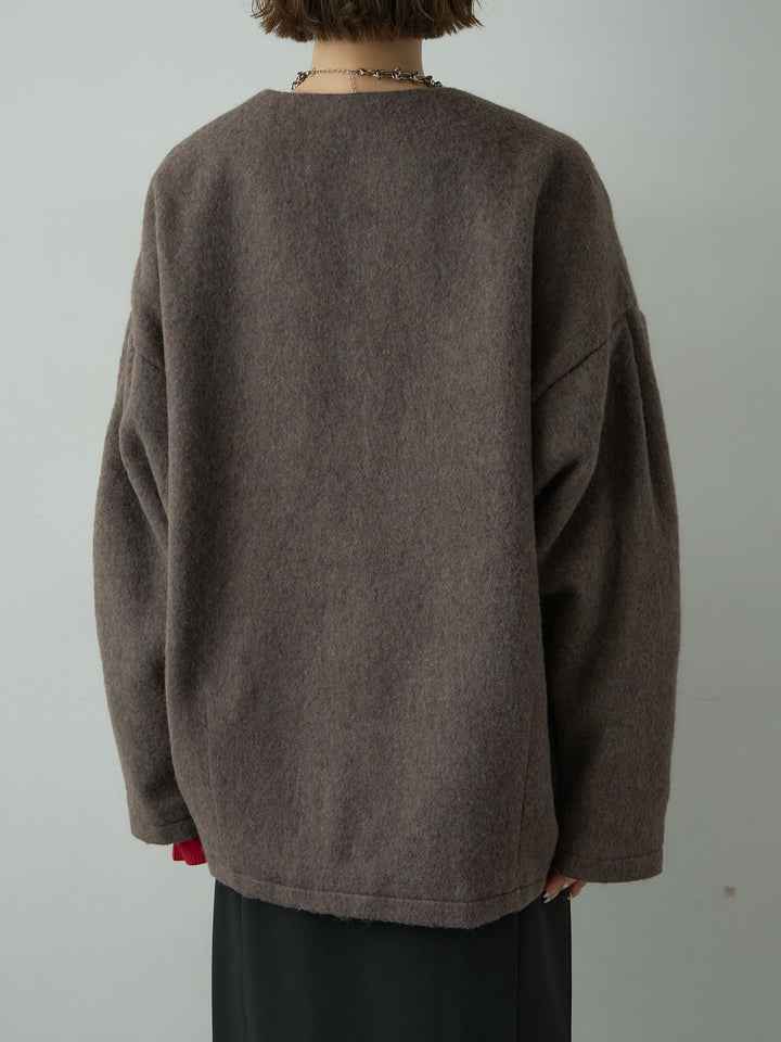 [予約]フードマフ付メランジコート/brown