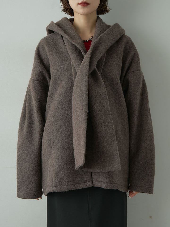 [予約]フードマフ付メランジコート/brown