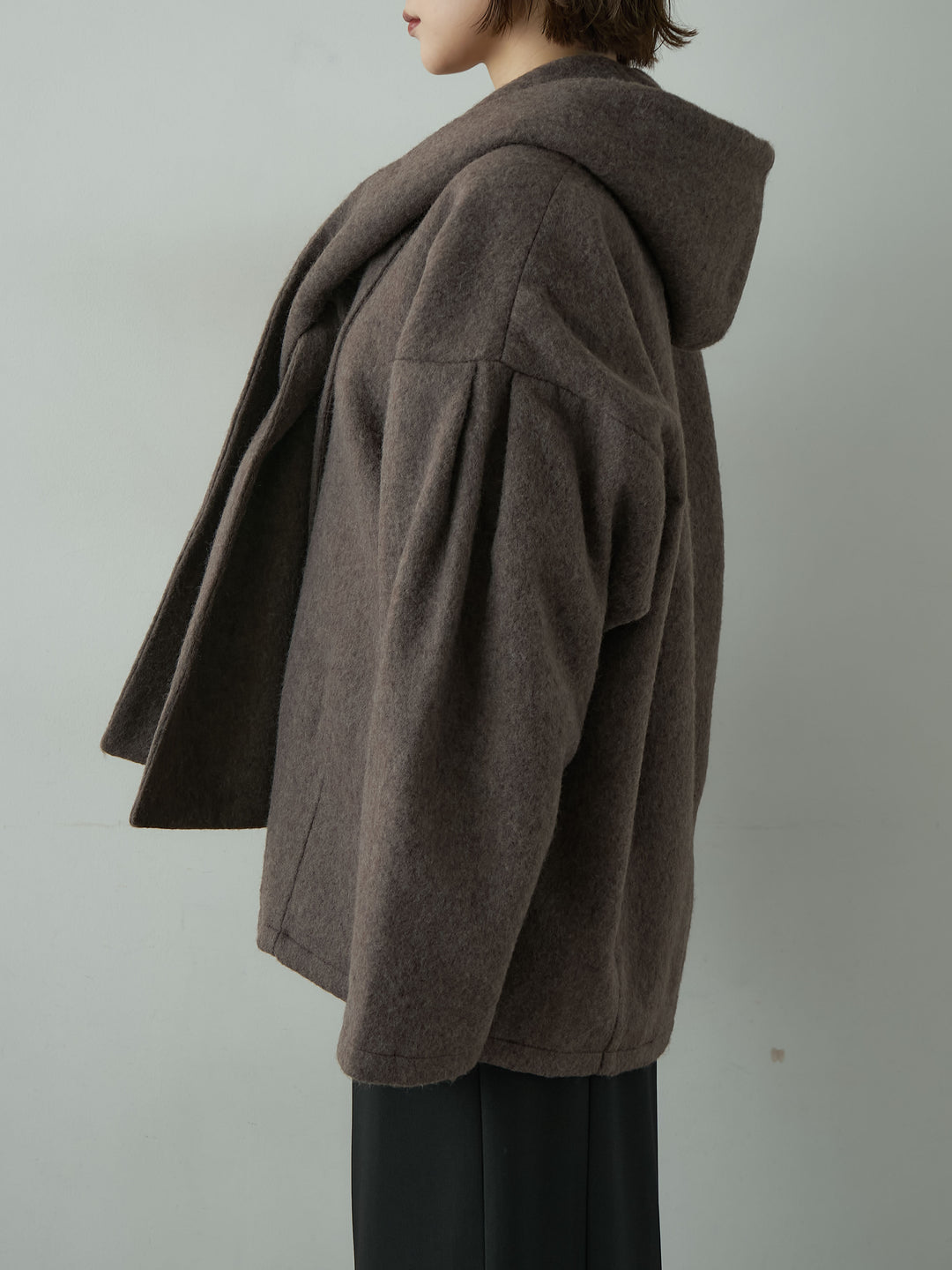 [予約]フードマフ付メランジコート/brown
